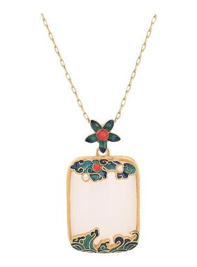 2025年国潮新品景泰蓝镶嵌仿和田玉项链女小众设计复古旗袍首饰品