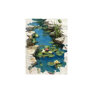 水中花印象派diy数字油画荷花卉手工填色涂色丙烯装饰画打发时间
