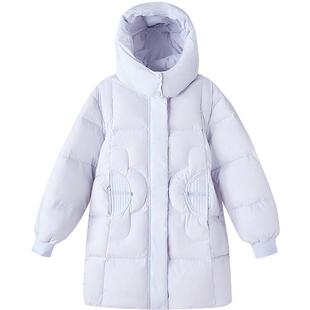 笛莎官方旗舰童装女童中长羽绒服季新款大童女孩儿童连帽保暖外套