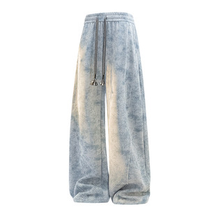 WASSUP PALM裤子男士2025新款秋冬加绒宽松大码扎染直筒休闲长裤