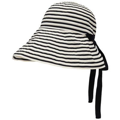 热风女士夏季法式条纹编织遮阳帽