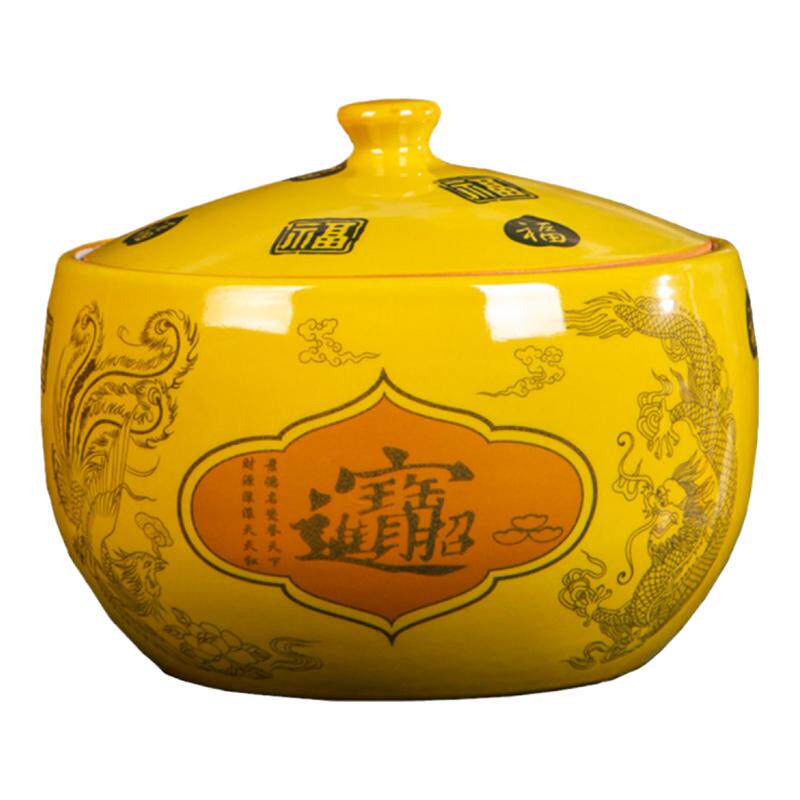 景德镇陶瓷储物罐纯黄密封米缸