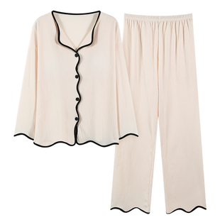 自带胸垫一体开衫长袖睡衣套装防凸点女士春秋季夏冬款简约家居服