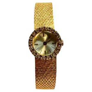 千雪云织 中古古董高麦穗级万花筒手表女复古金表石英镶钻山茶花