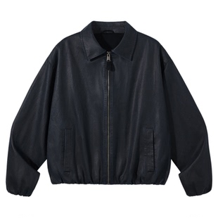 PSO Brand 男装女装蜡染复古翻领拉链皮衣美式飞行夹克外套机车