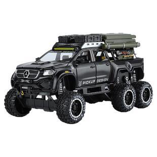 奔驰皮卡房车模型户外露营越野探险车仿真合金车模儿童玩具车摆件