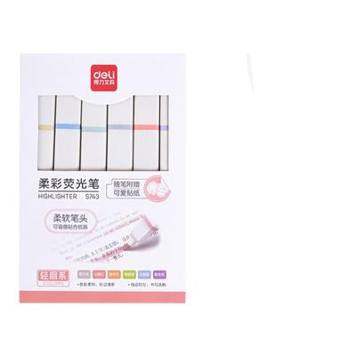 得力软头荧光笔柔彩淡色