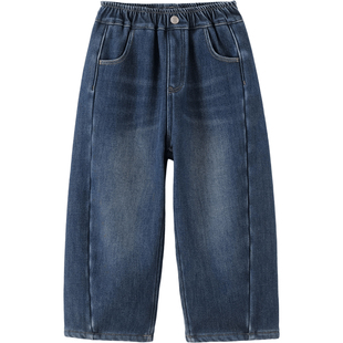 [加绒]马克珍妮男女童保暖牛仔弯刀裤儿童裤子2025冬装新款551389