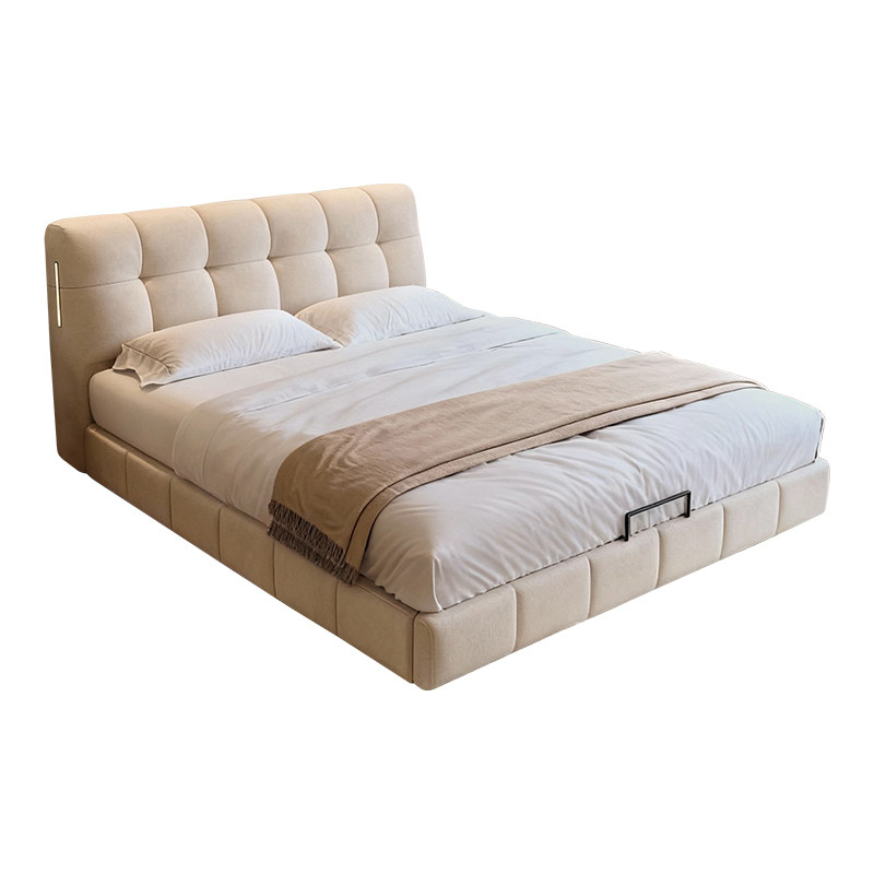 政府补贴奶油风泡芙床主卧绒布床现代简约双人床储物双人软包婚床