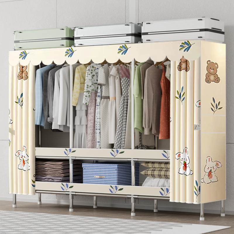 衣柜家用卧室简易组装出租房用布衣柜加厚加粗全钢架结实耐用衣橱