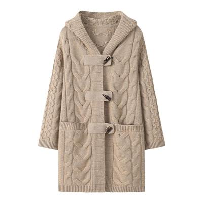 阿绒源牛角扣连帽复古山羊绒毛衣