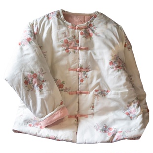 棉袄手工纯棉花碎花棉衣棉麻文艺棉服女盘扣对襟休闲宽松上衣冬装