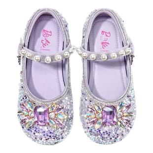 真皮女童小皮鞋2025新款春秋软底儿童艾莎公主鞋小女孩水晶单鞋子