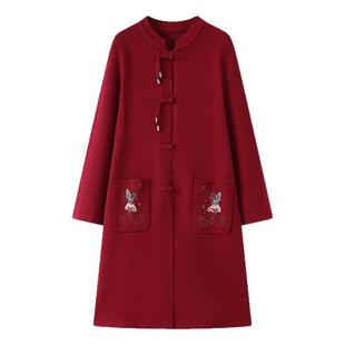 妈妈秋冬装高贵双面羊绒毛呢外套中长款大码贵夫人风衣女厚大衣服