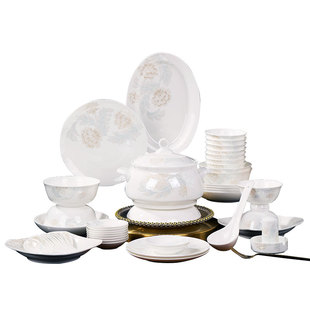 景德镇清雅陶瓷餐具饭碗家用高颜值轻奢中式碗盘碟筷子组合套装