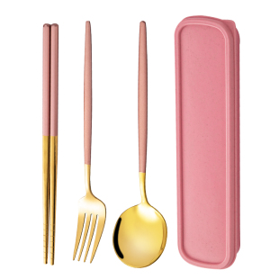 筷子勺子套装不锈钢叉子三件套可爱学生旅行收纳盒一人用便携餐具