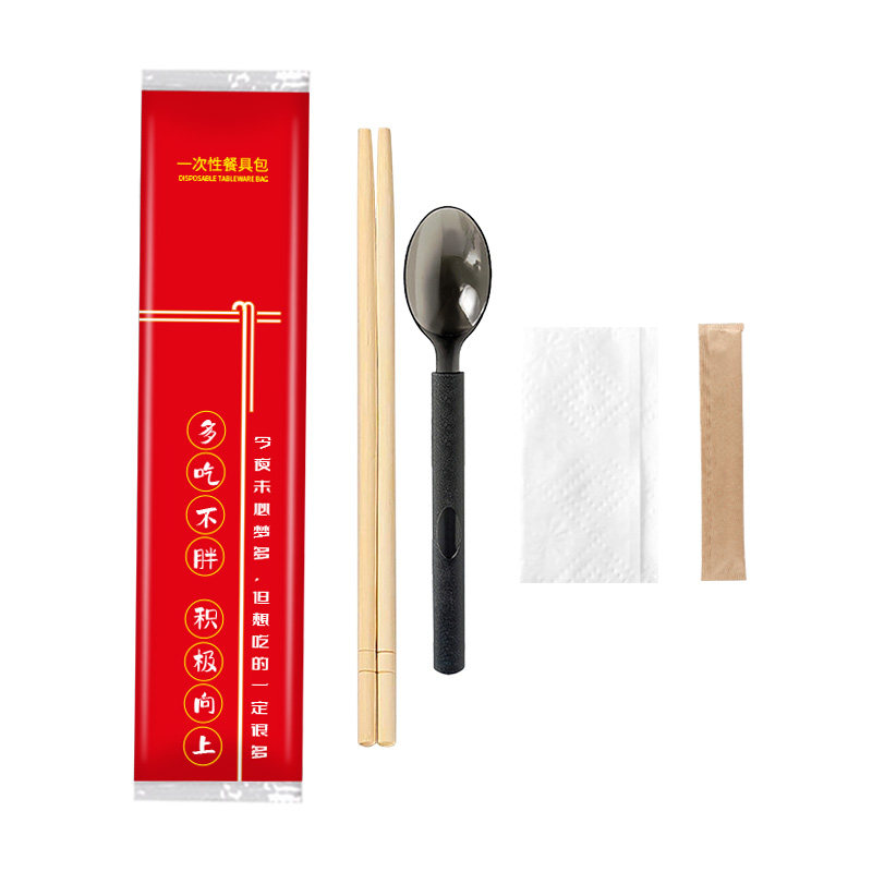一次性美式勺筷子四件套餐包外卖餐具三四合一高档长竹筷批商用发