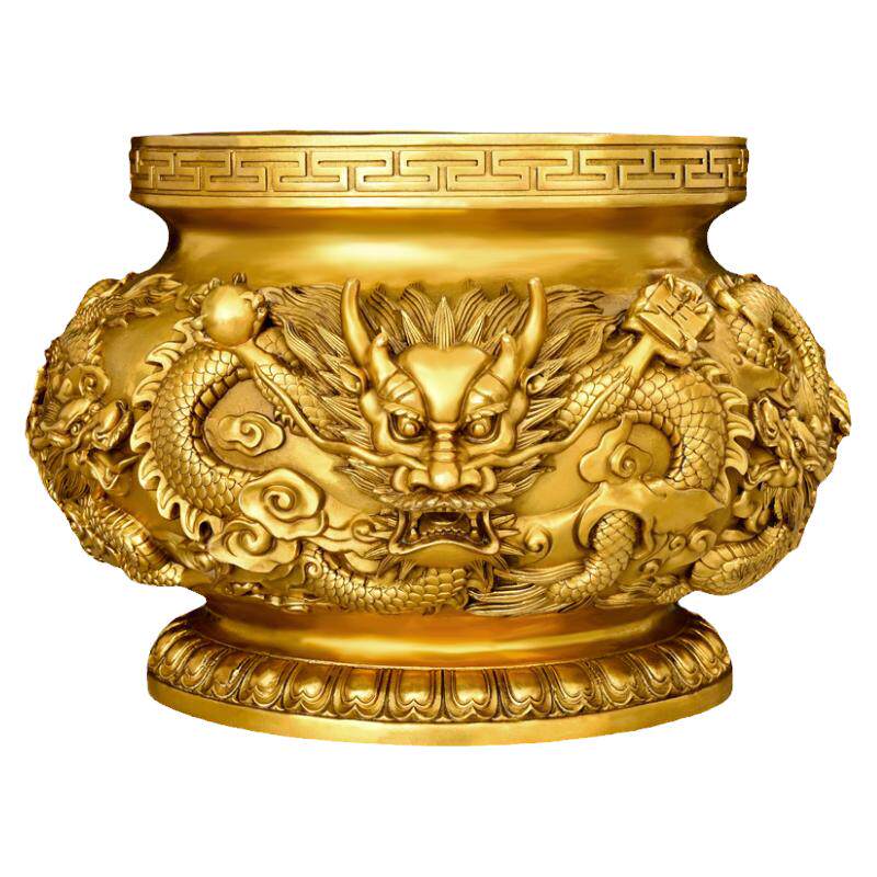黄铜九龙香炉摆件龙戏珠圆底炉大号香薰炉寺庙佛堂插香双龙五龙炉