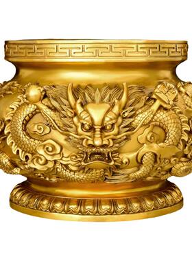 黄铜九龙香炉摆件龙戏珠圆底炉大号香薰炉寺庙佛堂插香双龙五龙炉