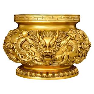 黄铜九龙香炉摆件龙戏珠圆底炉大号香薰炉寺庙佛堂插香双龙五龙炉