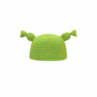 痞幼同款可爱搞怪毛线帽子女秋冬季保暖护耳卡通绿色针织套头帽男