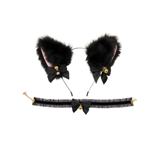 (发箍+项圈)猫耳朵发夹女猫咪兔子头箍头饰圣诞节装饰万圣节发饰