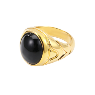 JOYSTONE意式古着黑玛瑙戒指女 时尚情侣款椭圆尾戒复古时尚简约