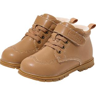 卡特兔儿童马丁靴男童秋冬新款宝宝靴子加绒保暖皮靴女童短靴