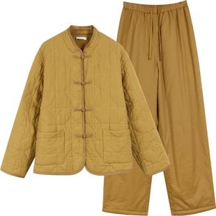 朵朵可可冬季保暖厚款防寒夹棉新中式简约女家居服睡衣套装