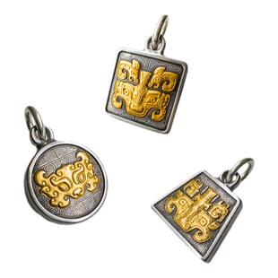 巴赫工作室国家非遗古法铁翦金工艺雕金24K金陨铁饕餮纹挂坠吊坠