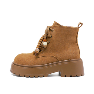 拉夏贝尔加绒厚底马丁靴女款2025新款冬季户外工装鞋保暖二棉短靴