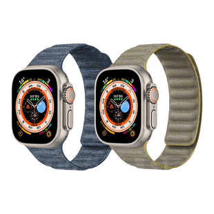 AKGLEADER官方牛仔布磁吸手表带适配苹果iwatch 9 ultra 2手表表带S9回环编织applewatchultra潮牌49mm腕带