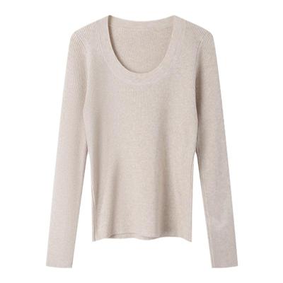 帕特纳大U领纯色打底衫女秋冬新款软糯亲肤针织衫高级感显瘦毛衣