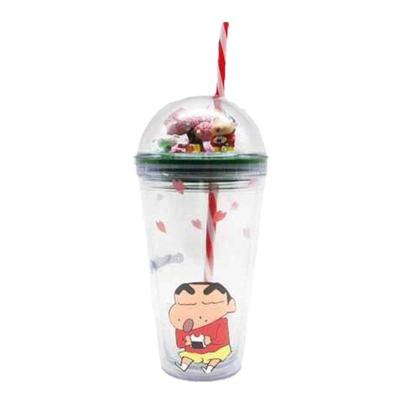 蜡笔小新小白浪漫樱花粉吸管杯子