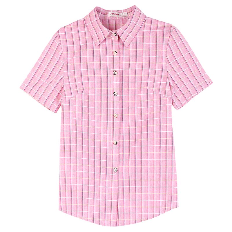 女士短袖格子衬衫夏季新款韩版女装显瘦纯棉衬衣妈妈百搭半袖上衣