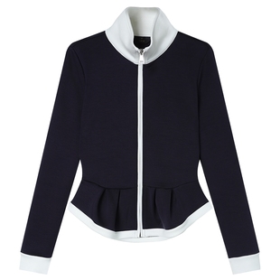 白鹿语甜酷风立领撞色拼接收腰短外套26春新款设计感修身开衫上衣