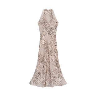 CUICUI崔崔【绮梦霓裳】波西米亚老钱度假风复古无袖挂脖连衣裙女