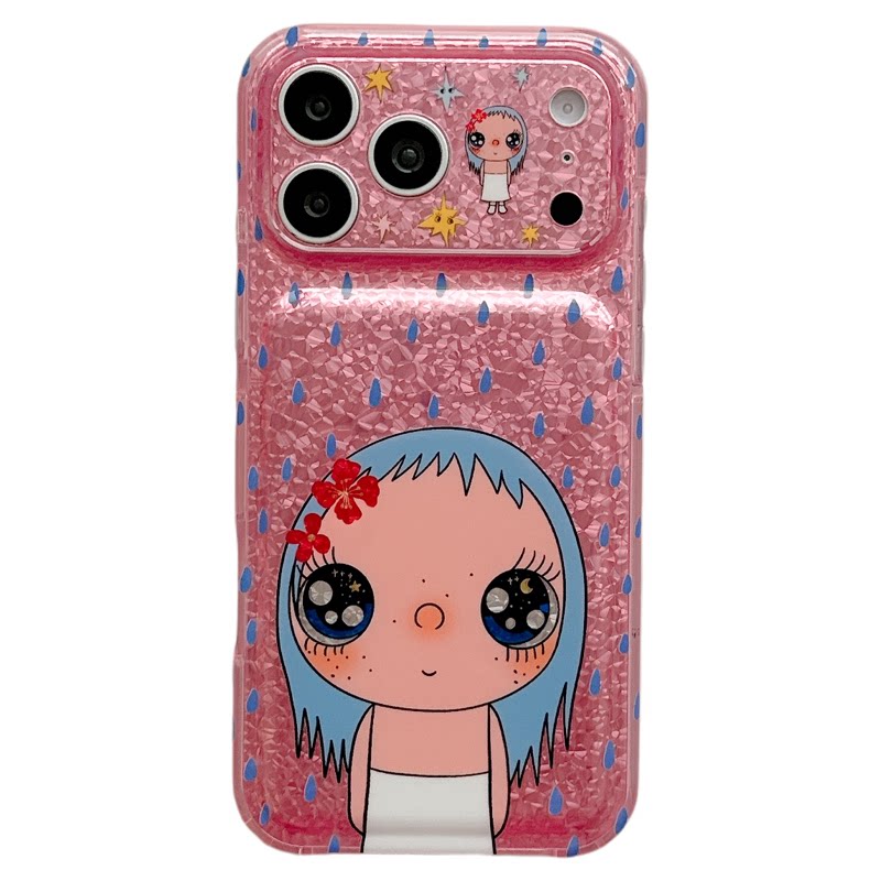 MoreRex可爱粉色亮片雨滴小玉女孩适用苹果18手机壳iphone17promax新款18pro全包15防摔保护套14女款16带挂绳