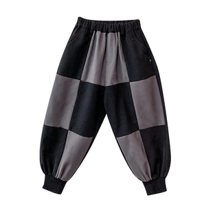 团子麻麻男童裤子春秋新款方格休闲裤男孩帅气束脚长裤儿童秋装潮