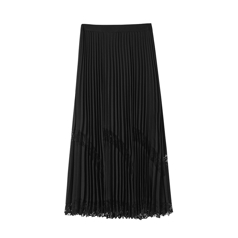 Distin Kidny/迪凯品牌秋季百褶裙蕾丝拼接设计时尚百搭半身裙