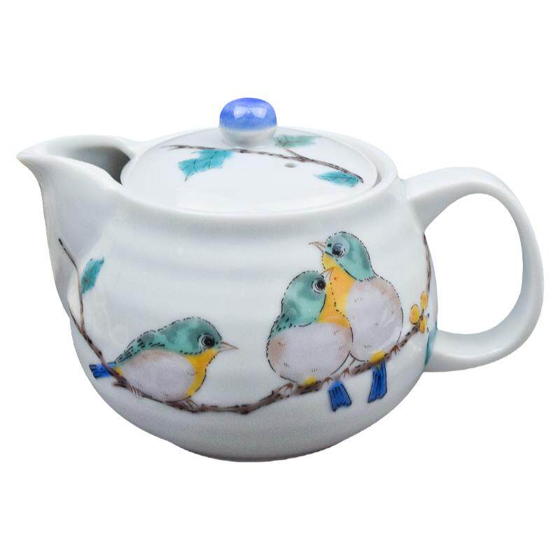 日本九谷烧黄鸟茶壶360ml茶具陶瓷日式泡茶壶山雀家用单壶泡茶器