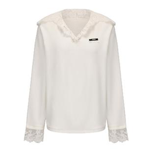 LACERTA 2025秋季新款超大蕾丝帽子德绒卫衣女时尚简约百搭卫衣