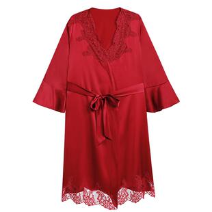 爱慕婚礼之夜红色睡衣女含真丝性感蕾丝晨袍睡袍AM48A051