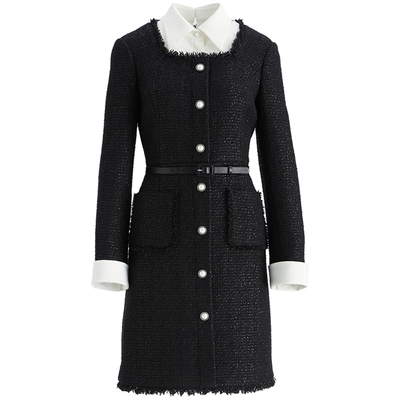 OBEG欧碧倩年冬季法式小香风流苏长袖气质连衣裙50484516