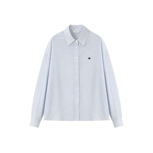 XWI欣未知性优雅条纹衬衫女2026春季新款宽松显瘦松弛感蓝色衬衣