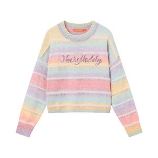NOISY TEDDY26年春季新款温柔彩色条纹甜美女士圆领套头长袖毛衫