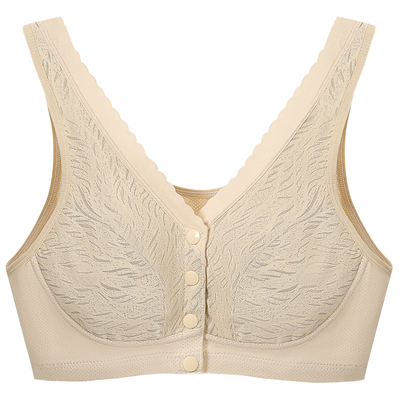 红豆妈妈款前扣文胸亲肤透气纯棉罩杯内里无钢圈收副乳内衣大罩杯