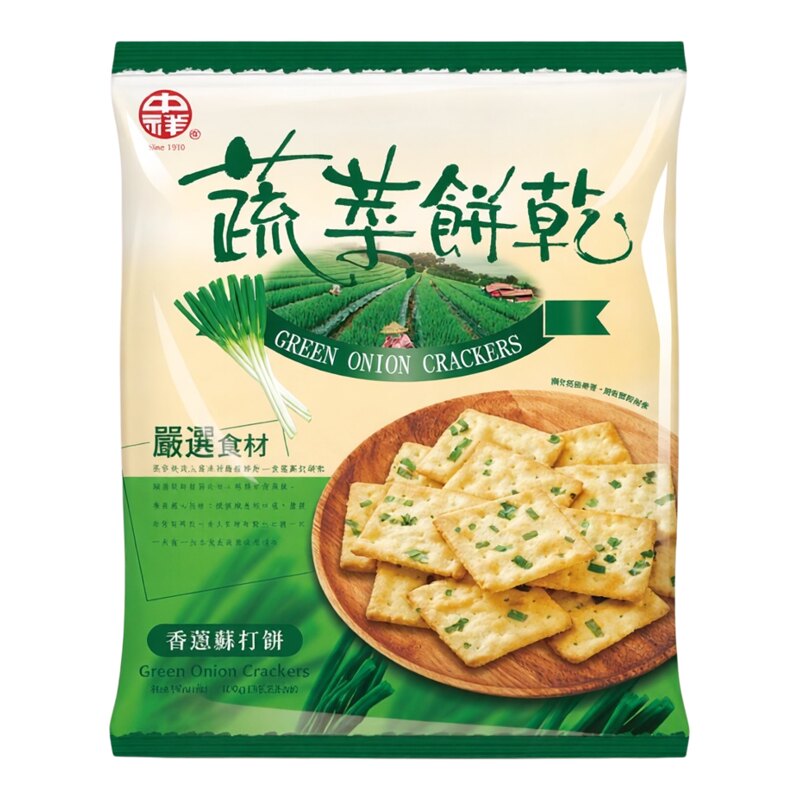 台湾中祥自然之颜蔬菜香葱苏打饼300g酥性饼干威化咸味小零食品版