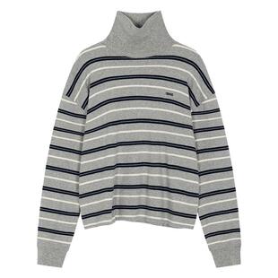 GROVE官方旗舰店冬款女高领条纹长袖T恤复古宽松撞色内搭打底衫