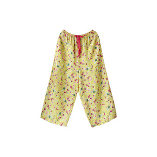 Fishhome原创100%天丝黄色碎花凉感八分裤家居裤可外穿2025夏